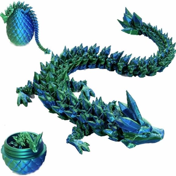 3D Printed Dragon in Egg, Full Articulated Crystal Dragon Flexible 12 inches, - Picture 4 of 11